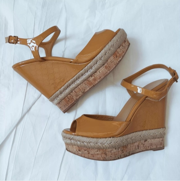 Gucci GG monogram espadrille platform wedge sandals 40 Fit 8.5 Strap Chunky Y2K - Picture 7 of 16